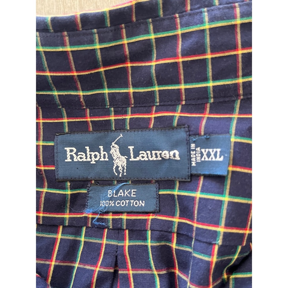 Ralph Lauren Blake Men's XXL Navy Plaid Button Down Shirt 100% Cotton